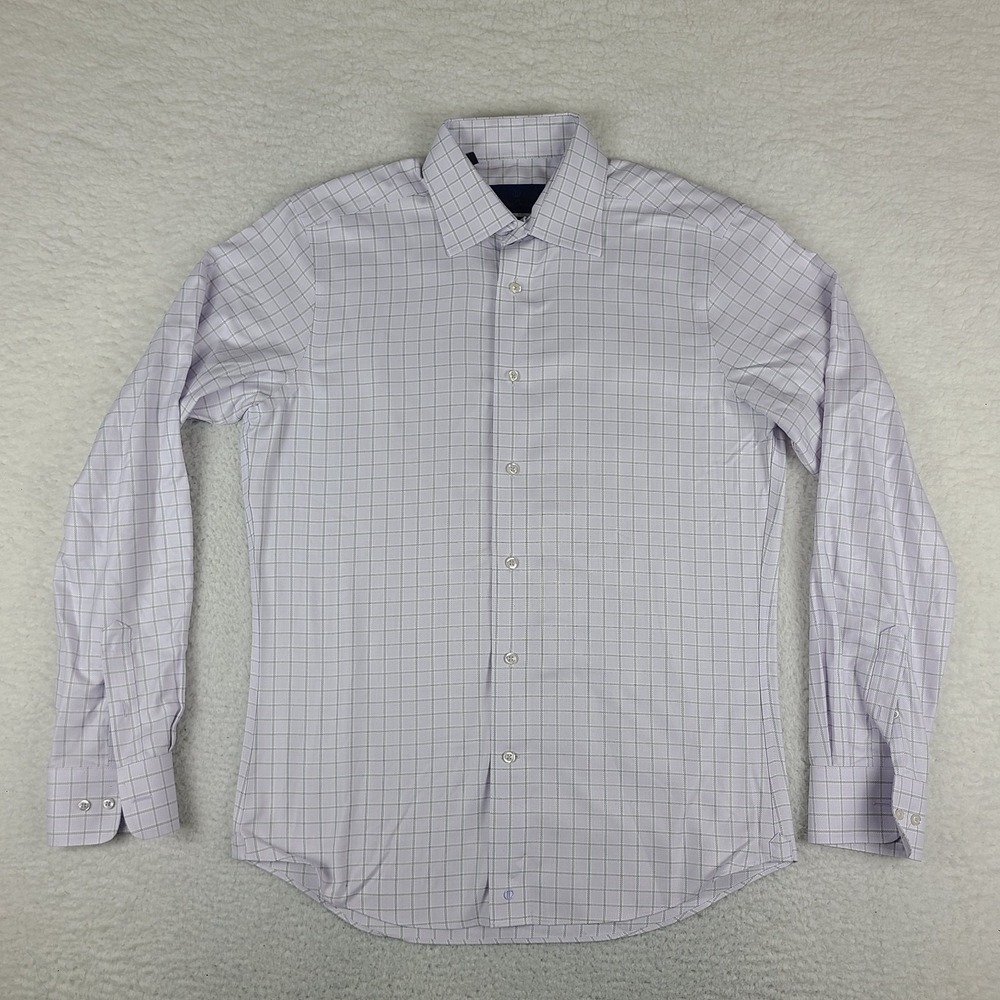 David Donahue‎ Dress Shirt Mens 15.5 34/35 Purple Black Luxury Non Iron Trim Fit